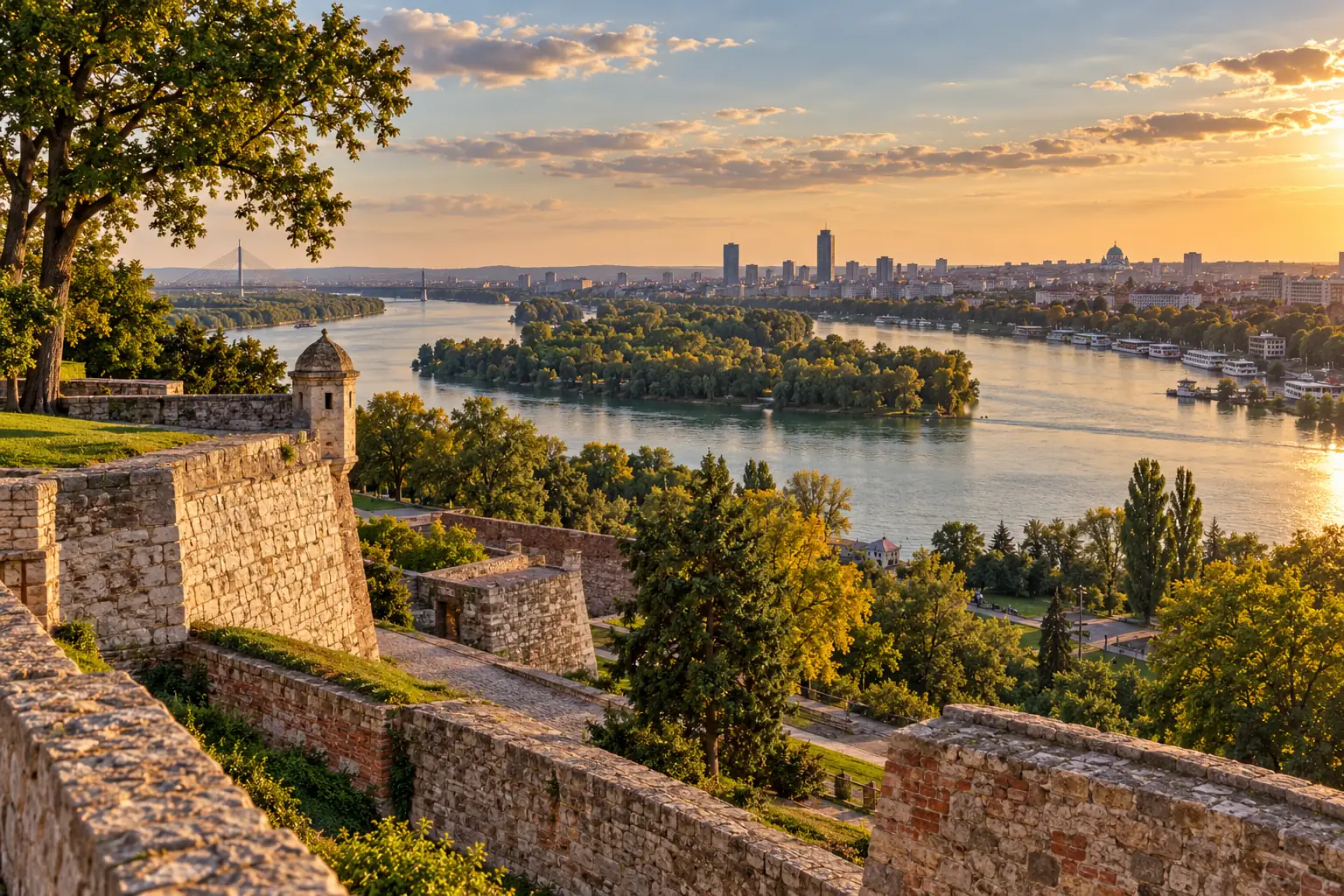 Illustration of the rivers and fortress walls in Belgrade