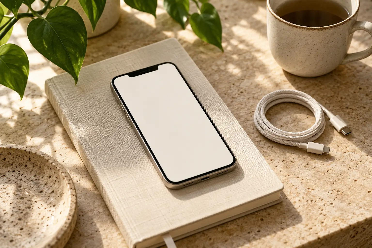 Phone and notebook on a table: preparing an eSIM