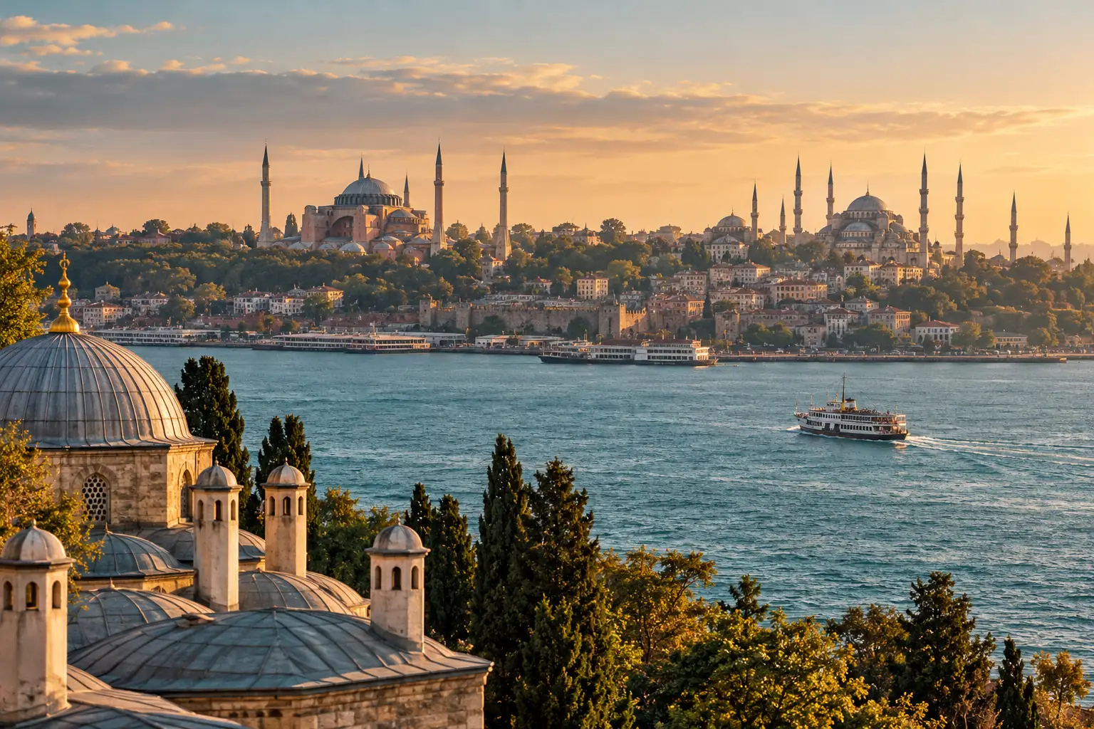 Illustrazione di Istanbul vista dal Bosforo