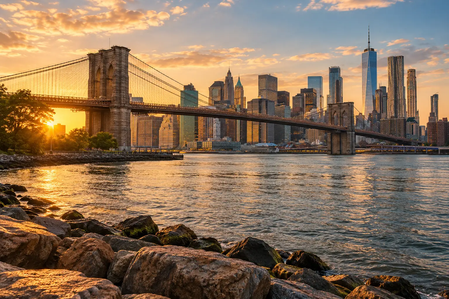 Illustrazione del ponte di Brooklyn e dello skyline di New York